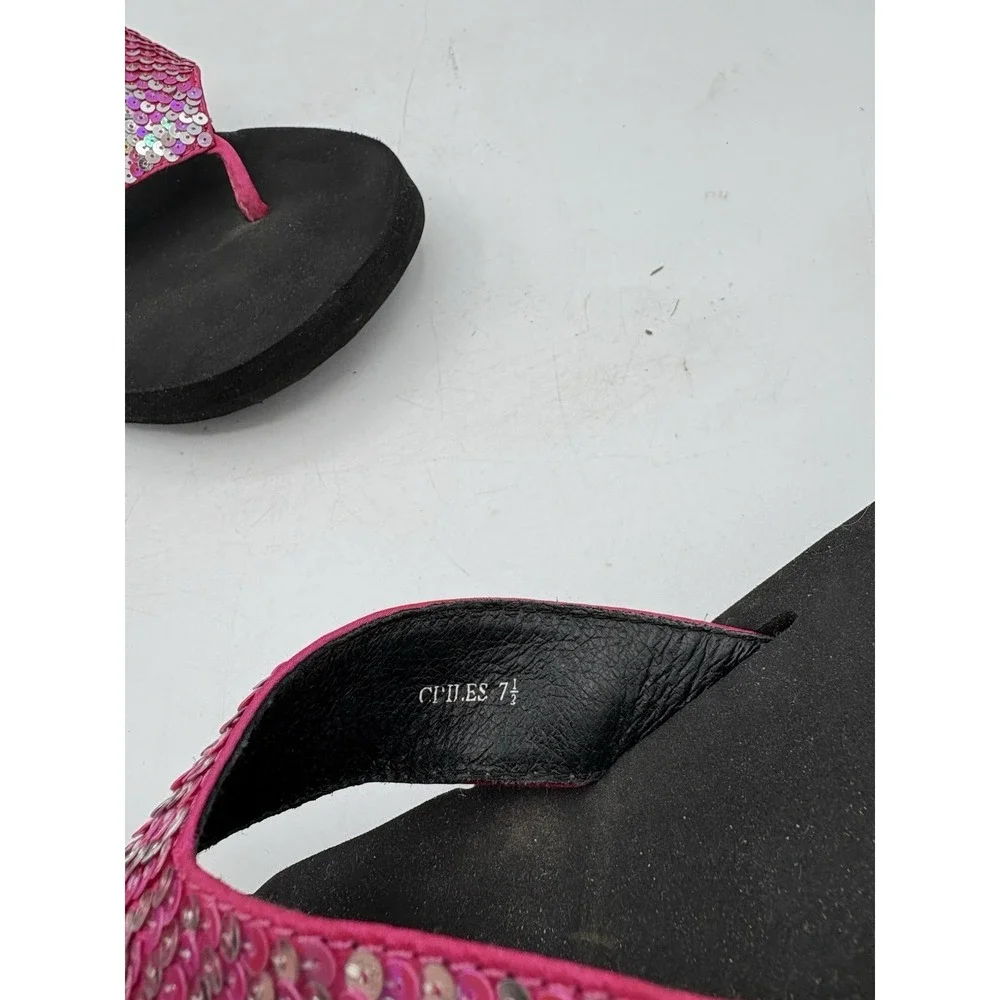 Yellow‎ Box Sandals Womens Size 7.5 Chiles Sequin Pink Bla Thong Slide Flip Flop